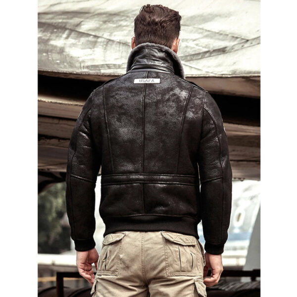 Men RAF B3 Sheepskin Suede Black Leather Shearling Bomber Jacket - Image 2