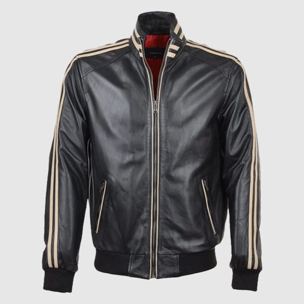 Ashwood Striped Collar Leather Bomber Jacket