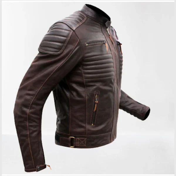 Brown Leather Biker Racer Jacket for Men Leather Apparel Fashion Jacket - Image 2