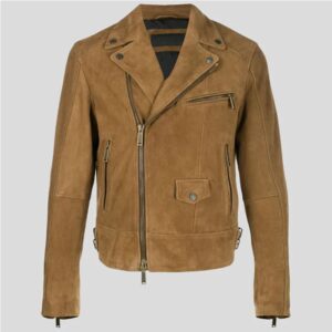 Brown Suede Leather Biker Jacket for Men