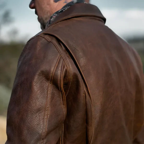 Mens Brown RAF Aviator Cowhide Leather Biker Jacket - Image 4