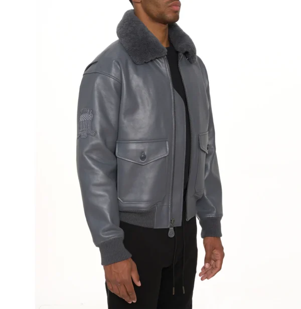 Buy Best Style G-1 Fashion Ghost Gray Bomber Flight Leather Jacket For Sale - Image 3