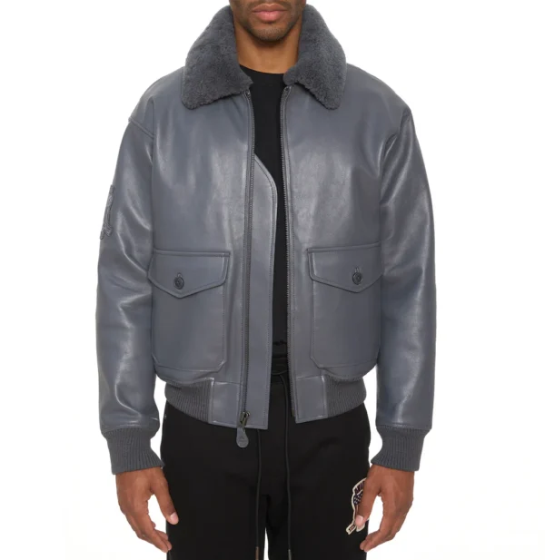 Buy Best Style G-1 Fashion Ghost Gray Bomber Flight Leather Jacket For Sale - Image 2