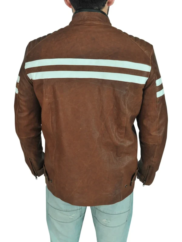 Classic Brown Leather Biker Jacket - Image 2