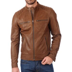 Classic Mens Brown Biker Real Leather Jacket