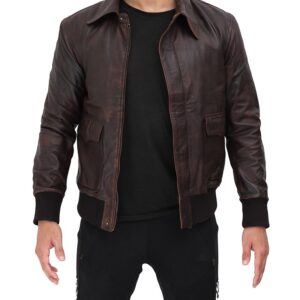 Ernest Mens Dark Brown Bomber Leather Jacket