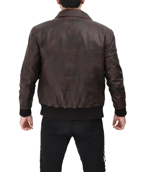 Ernest Mens Dark Brown Bomber Leather Jacket - Image 2