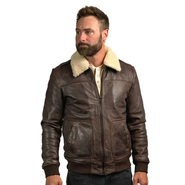 Handmade Best Looking Men's Vintage Lambskin A2 Brown Leather Shearling Bomber Jacket FoR Sale - Image 2
