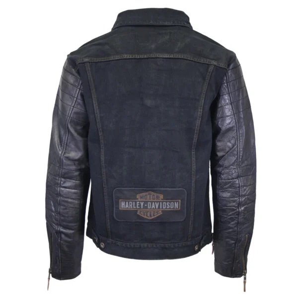 Harley-Davidson Men’s Denim & Leather Sleeve Button Up Jacket - Image 2