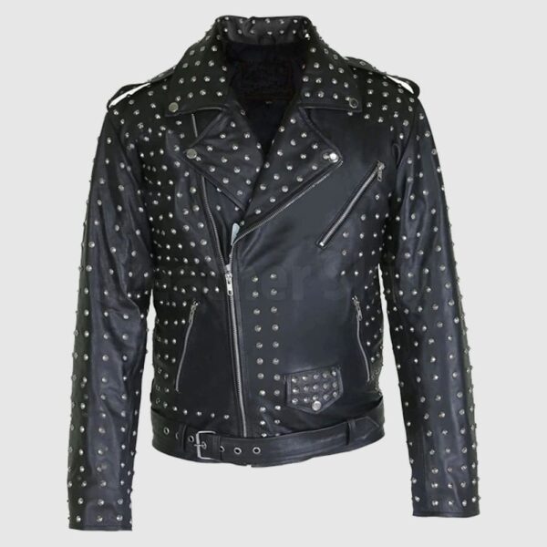 Marlon Black Brando Men Studded Leather Jacket