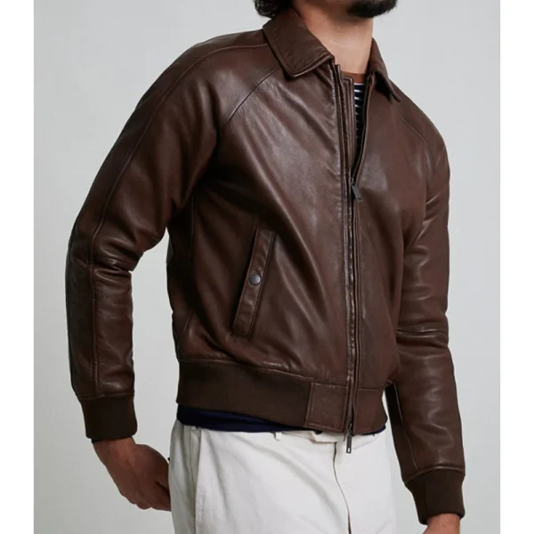 Men Aviator Bomber Leather Jacket - Image 2