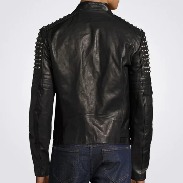 Men Black Leather Fashion Studded Jacket - Image 2