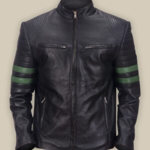 Men Black Trooper Leather Jacket