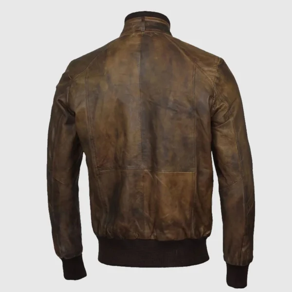 Men Brown Bomber Aviator Biker Jacket - Image 2