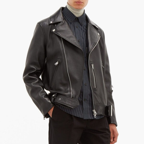 Men Classic Black Biker Leather Jacket