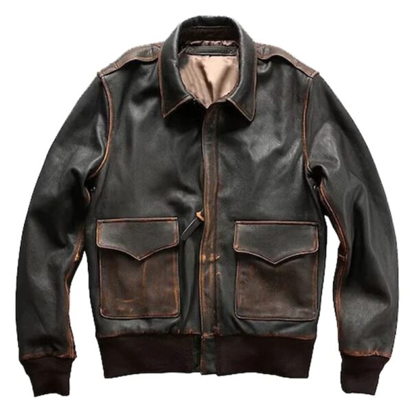 Men Distressed Brown A2 Bomber Aviator Military Pilot Flight Leather Jacket