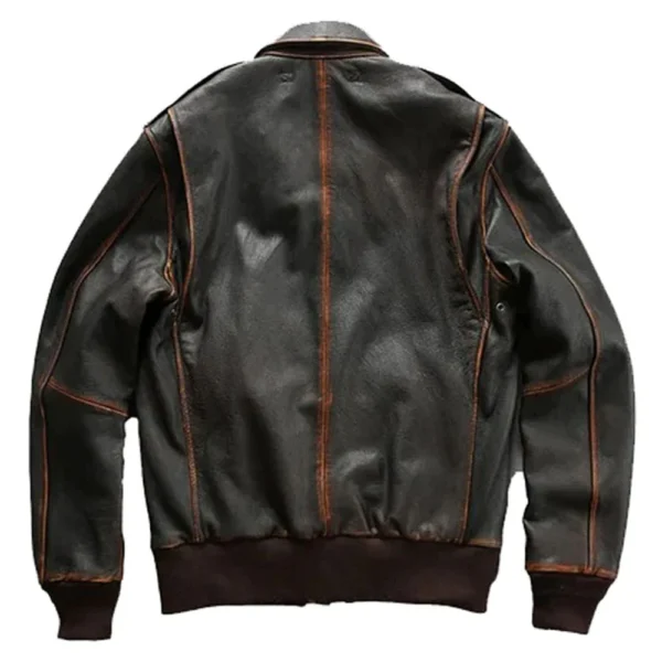 Men Distressed Brown A2 Bomber Aviator Military Pilot Flight Leather Jacket - Image 2