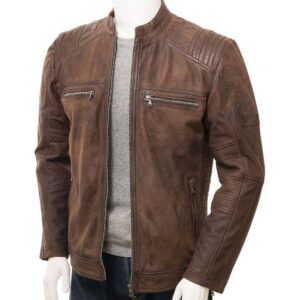 Men’s Brown Leather Biker Jacket