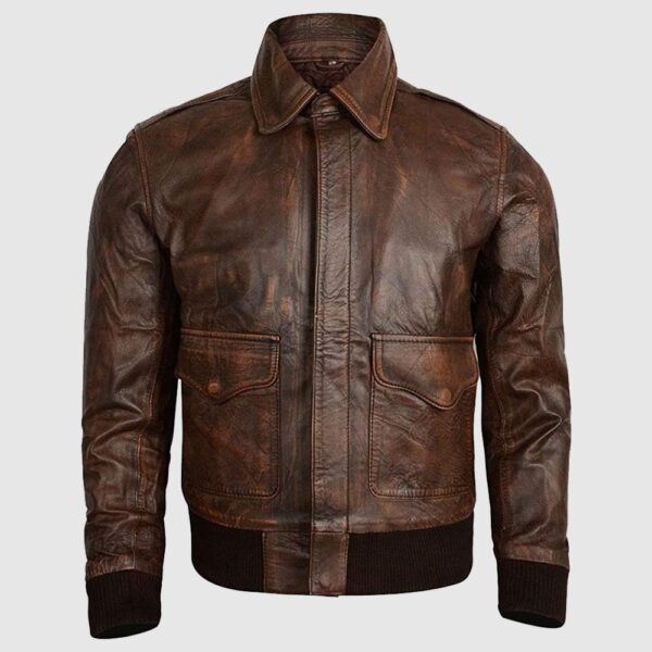 Men’s Flight Bomber Air Force A2 Brown Sheepskin Distressed Leather Jacket