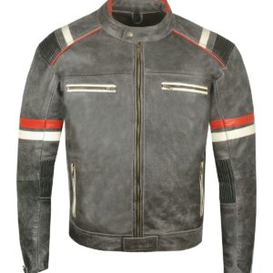 Men’s Vintage Cafe Racer Distressed Black Biker Leather Jacket