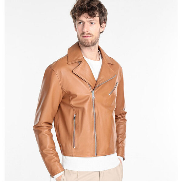 Men Tan Brown Biker Leather Jacket