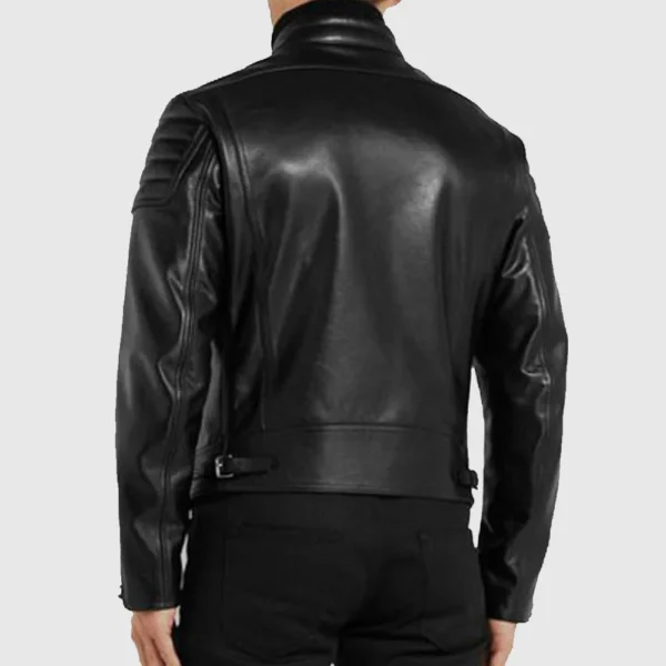 Men’s Black Padded Sleeves Motorcycle Leather Jacket - Image 2