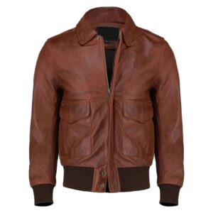 Mens Brown Air Force Ribbed Pilot A2 Aviator Real Leather Flight Bomber Jacket