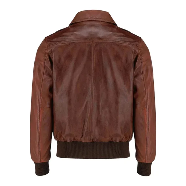 Mens Brown Air Force Ribbed Pilot A2 Aviator Real Leather Flight Bomber Jacket - Image 2