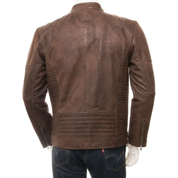 Men’s Brown Leather Biker Jacket - Image 2