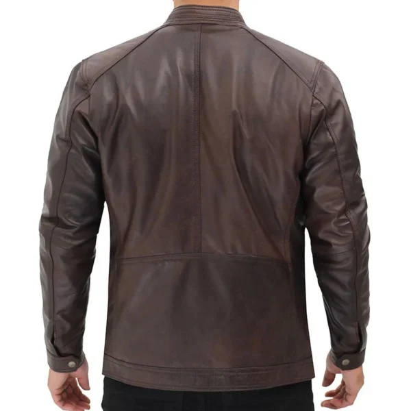 Mens Brown Leather Cafe Racer Jacket Stylish Udine Design for Classic Riders - Image 2