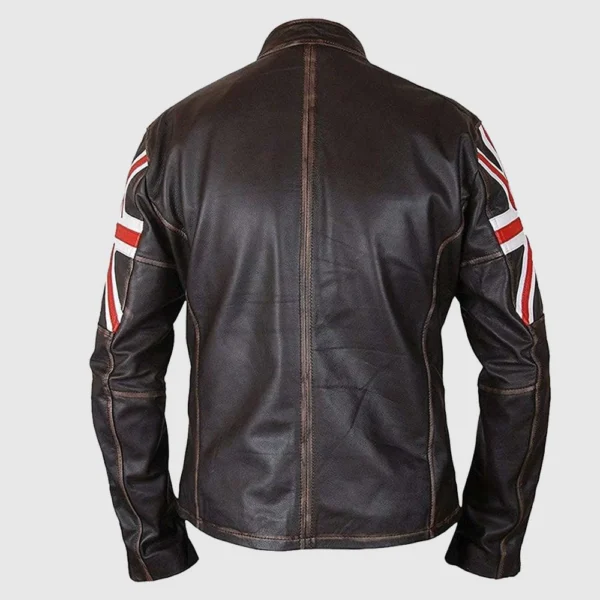 Mens Brown Union Jack Sheepskin Leather Jacket - Image 2