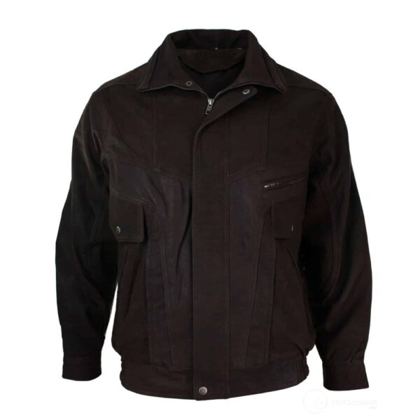 Mens Classic Bomber Black Nubuck Washed Brown Real Leather Jacket-Brown