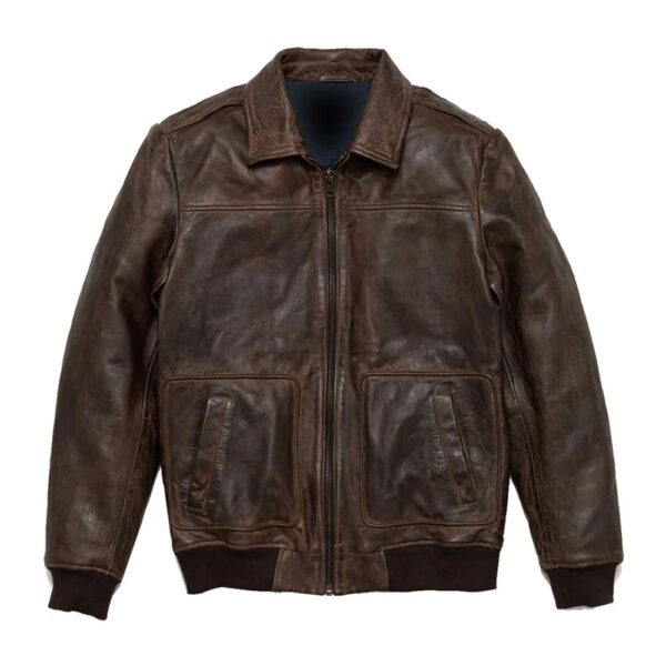 Mens Distressed Brown Leather Flight Bomber Jacket