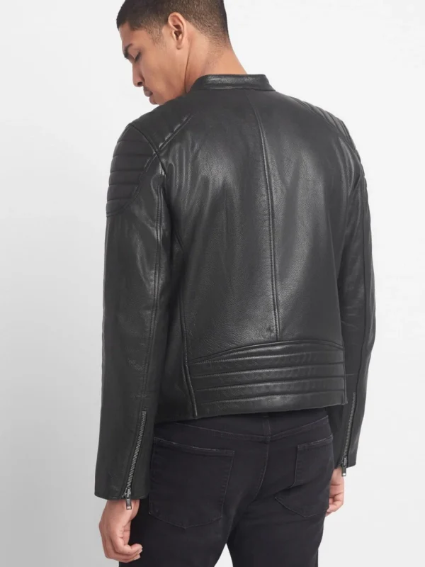 Men’s Jet Black Biker Leather Jacket - Image 2