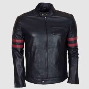 Mens Red Stirpe Mayhem Retro Black Leather Jacket Motorcycle Jacket