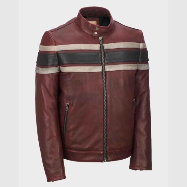 Mens Retro Red Waxed Vintage Leather Jacket