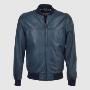 Navy Waxed Bomber Leather Jacket