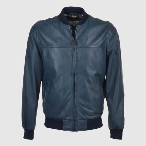 Navy Waxed Bomber Leather Jacket