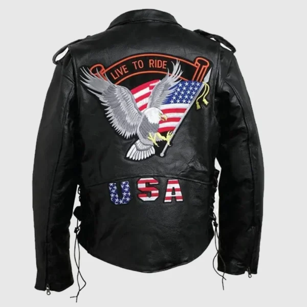 Rock Eagle Flag Motorcycle Leather Jacket - Image 2