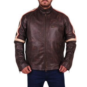 Stylish Brown Distressed Leather Jacket - Vintage Look with Modern Appeal