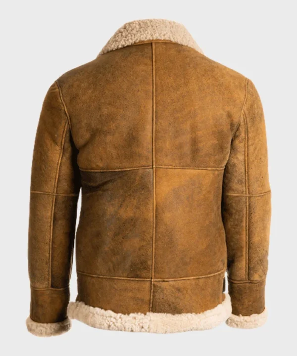 Aviator Mens Brown Sheepskin Shearling B3 Leather Jacket - Image 2