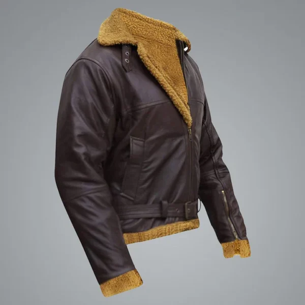 B3 Men Flying Aviator Winter Sheepskin Shearling Bomber Leather Jacket - Image 4