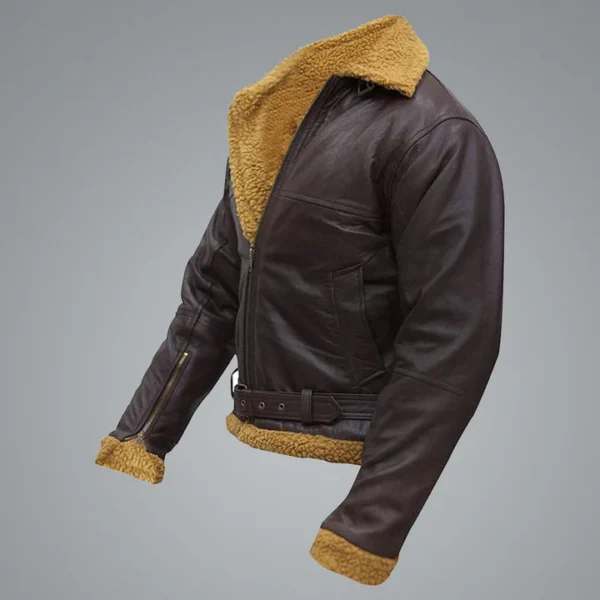 B3 Men Flying Aviator Winter Sheepskin Shearling Bomber Leather Jacket - Image 2