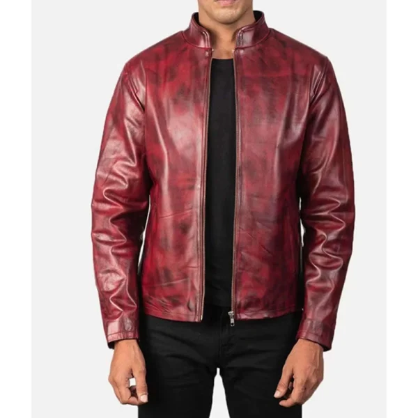 Bevan Maroon Waxed Leather Jacket