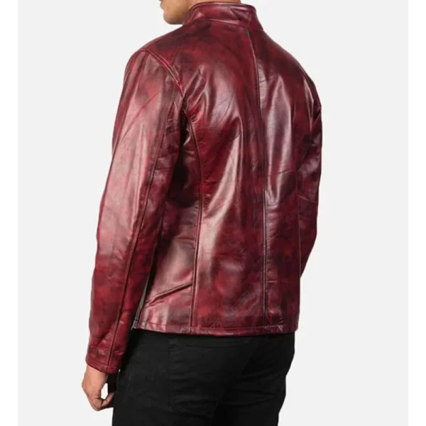 Bevan Maroon Waxed Leather Jacket - Image 2