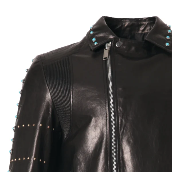 Black Vegetable Tanned Goatskin Sapphire Moto Jacket - Image 6