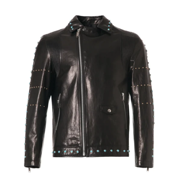 Black Vegetable Tanned Goatskin Sapphire Moto Jacket