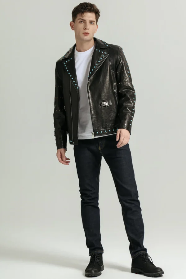 Black Vegetable Tanned Goatskin Sapphire Moto Jacket - Image 2