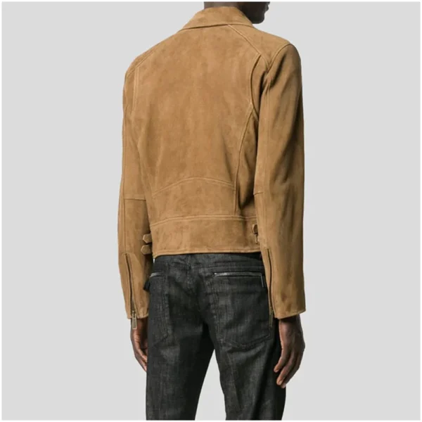 Brown Suede Leather Biker Jacket for Men - Image 2