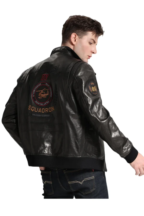 Buy Best Black Patched Goatskin Casual Moto Biker Jacket - Image 4